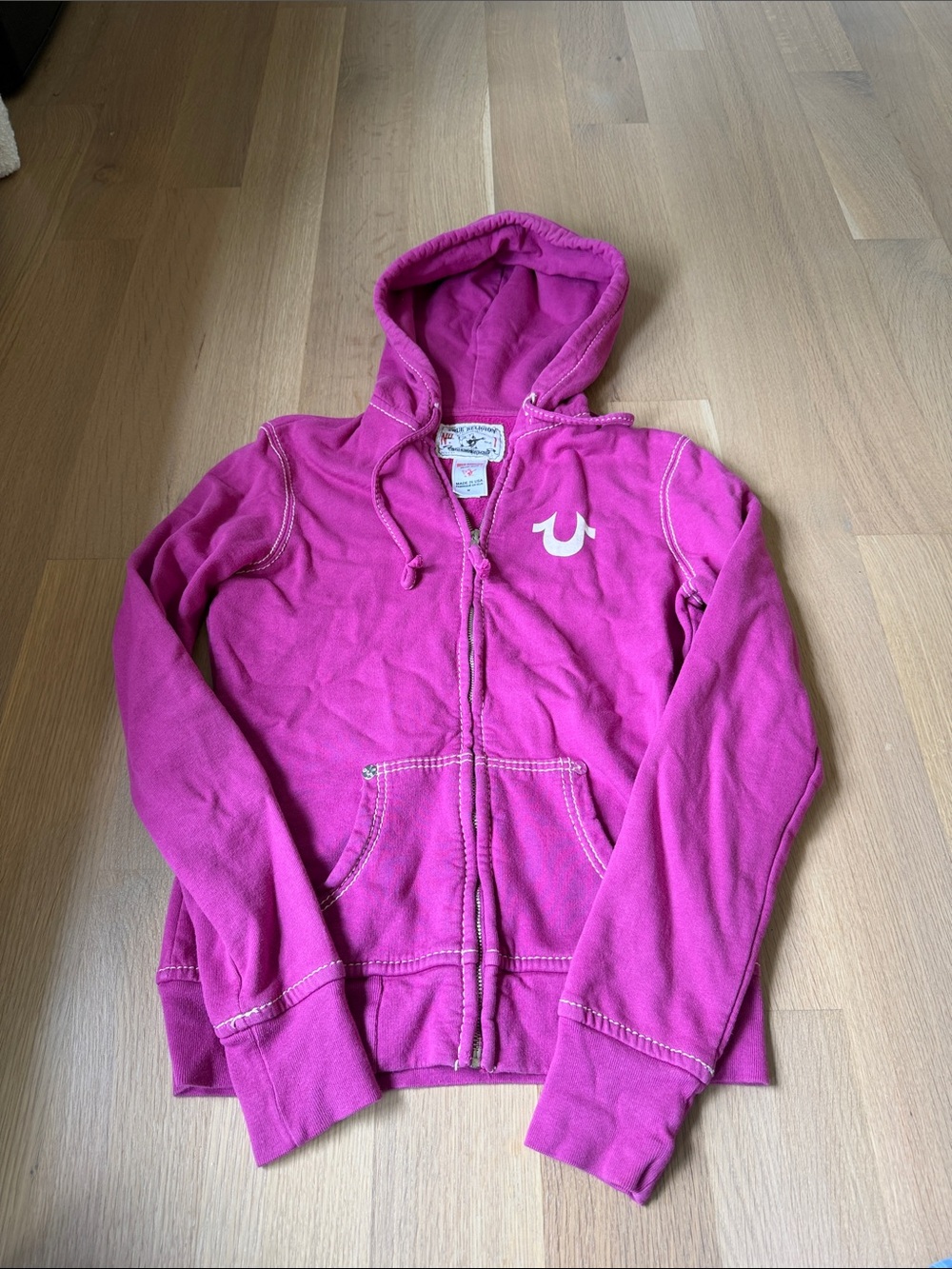 True Religion Hot Pink Hooded Zip-Up Sweatshirt